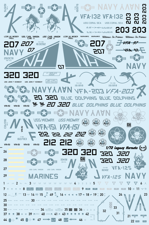 CTA-050 1/72 Legacy Hornet. F-18A, F/A-18A, F/A-18A+, F/A-18C, F/A-18D decal