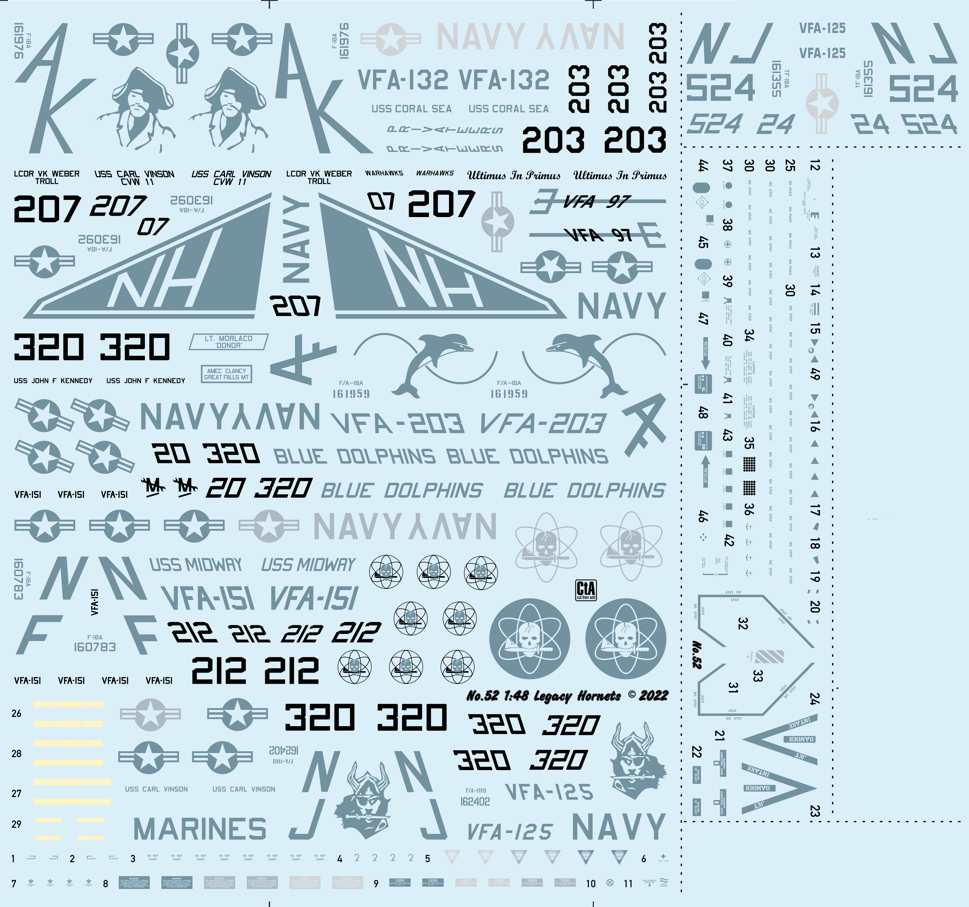 CTA-052 1/48 Legacy Hornet. TF-18A, F-18A, F/A-18A+, F/A-18B,  decal