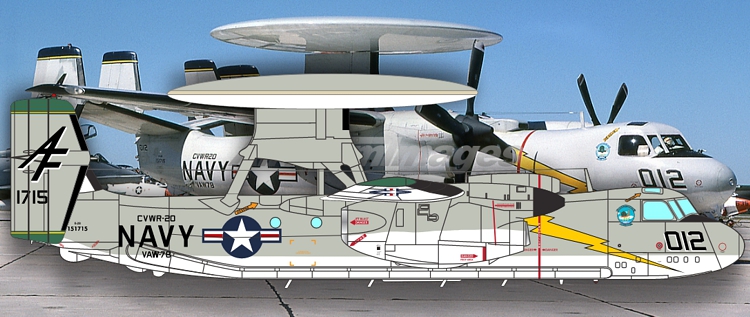 Grumman E-2B Hawkeye, 151715 / AF012, VAW-78 Fighting Escargots, USS Lexington, January 1981